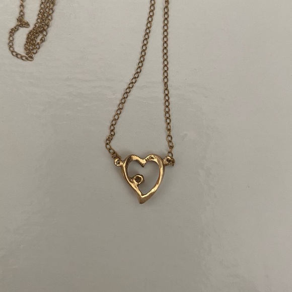 Vintage 14K & Diamond Open Heart Necklace - Picture 3 of 10